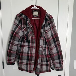 Legendary Red and Gray Plaid Hooded Jacket